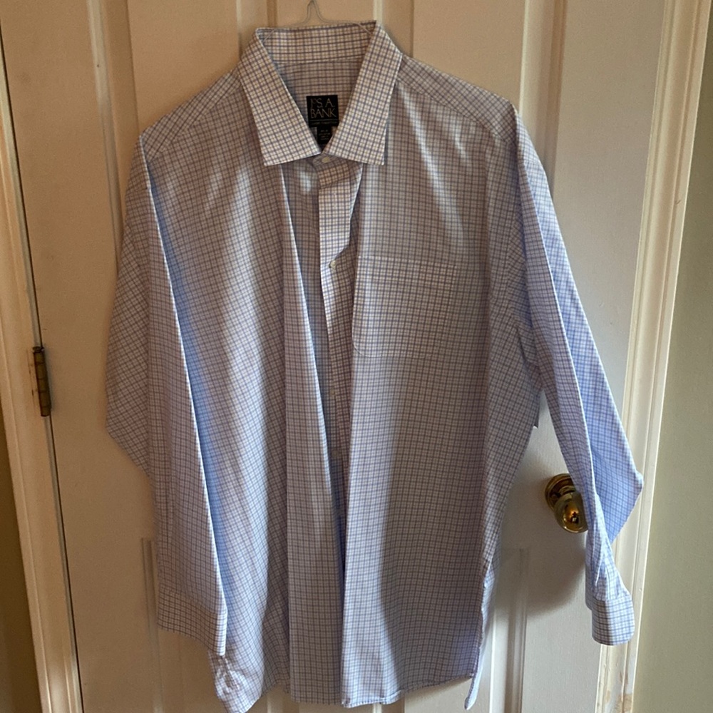 Men blue/white Jos A Bank dress shirt- 18.5”/35”